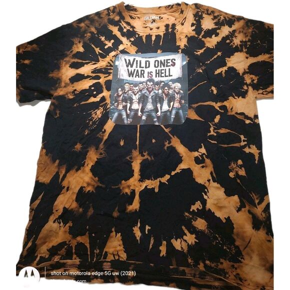 Wild Ones War is Hell PUNK custom black bleached Tee, T-Shirt Sz L Unisex - Picture 2 of 3